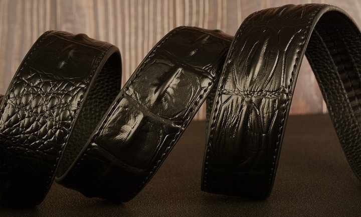 2024 New Crocodile Pattern Automatic Buckle Belt Men's Cowhide Casual 100% Leather Belt Personality Jeans Belt Boys - 图片 3