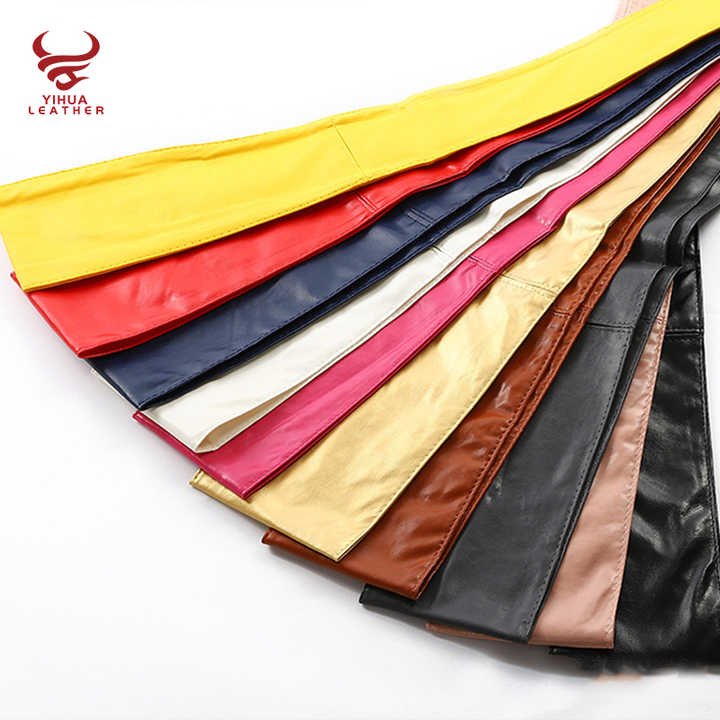 Women Soft PU Leather Self Tie Knot Belts Fancy Dresses Large Size Wide Cinch Belts No Buckle Gold Leather OBI Belt for Lady - 图片 2
