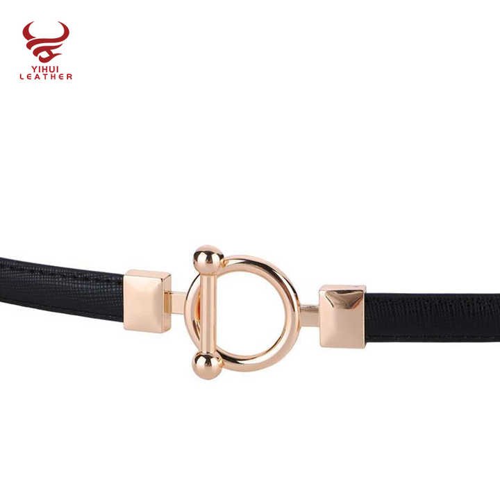 New Designer Women Adjustable Double Buckle Dress Belt Grid PU Belts 1.5cm Lady Leather Belt - 图片 6