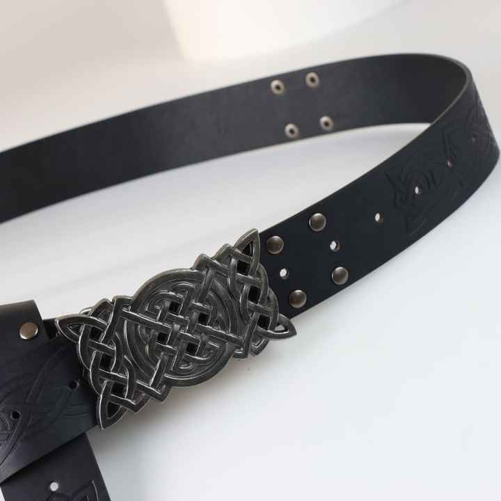 Studded Renaissance Knight Belt Embossed PU Leather O Ring Belt Viking Costume LARP Accessories Medieval Viking Belt for Men - 图片 3