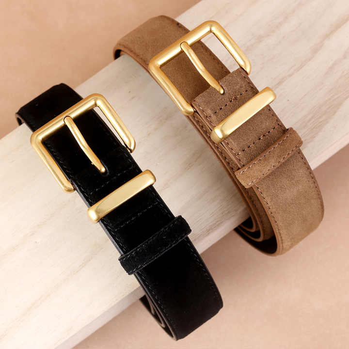 New Fashion Spring Wine Red Color Leather Belts With Square Ratchet Buckle Genuine Suede Leather Belts for Women Jeans Dress - 图片 2