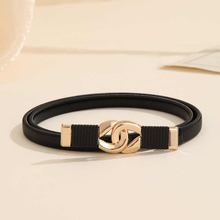 Wholesale Cheap Black Spring Thin Belts Women Dress Skinny Elastic Strength Belts Metal Black Bow Chain Belt Girls