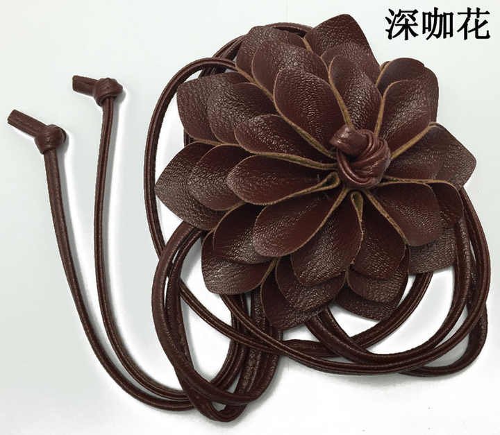 Rope PU Leather Belt for Wedding Dress Female Waistband Skinny Belt Women Girls Big Decor Flower Free Knot Faux Leather Belts - 图片 6