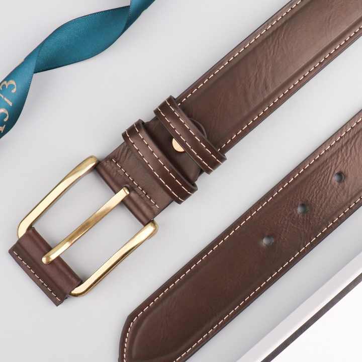 Classic Designs Heavy Stitch Faux Leather Belt for Work Business Pin Buckle Workwear Double Row Stitch PU Leather Belt for Men - 图片 2