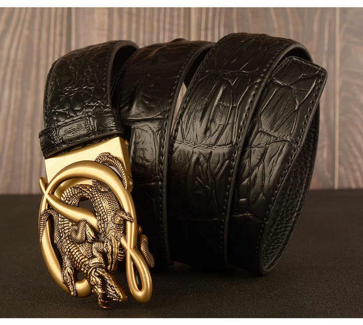 2024 New Crocodile Pattern Automatic Buckle Belt Men's Cowhide Casual 100% Leather Belt Personality Jeans Belt Boys - 图片 6