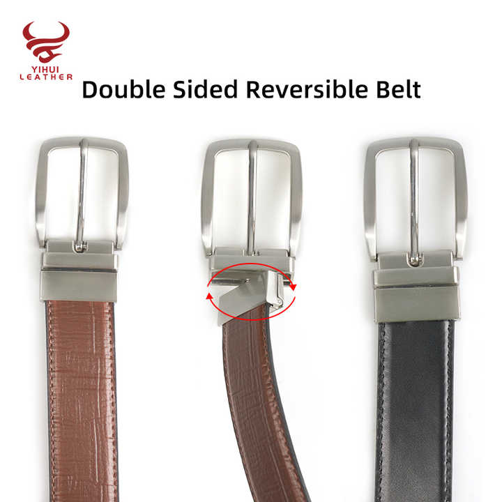 Fashion Genuine Leather Reversible Buckle Belt Men Classic Black Brown Double Sided Rotate Buckle Gents Belts for Business Men - 图片 5