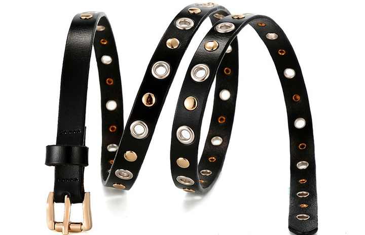 New Casual Leather Holes Genuine Leather Rivet Belt Punk Style Vintage Western Studded Belts With Roller Belt Buckle - 图片 4