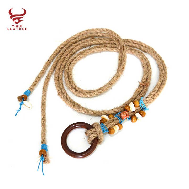 Summer Vintage Pattern Handmade Wax Round Wooden Buckle Beads Braided Waist Ethnic Rope Belts - 图片 2