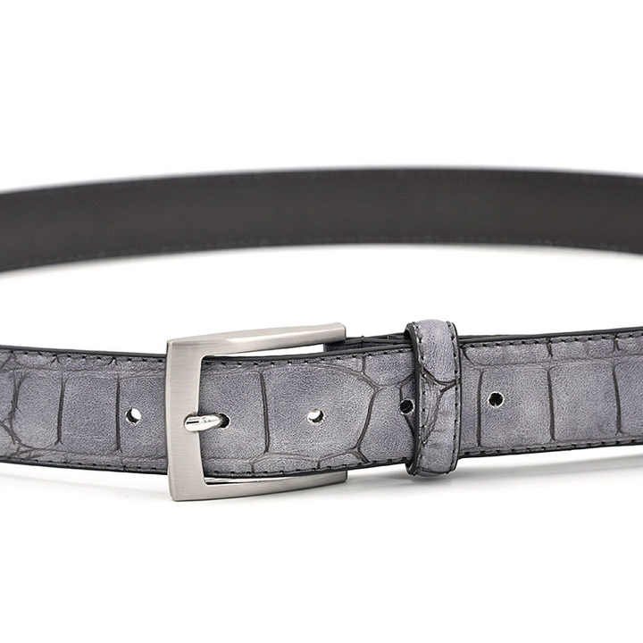 China Supplier Wholesale Embossed PU Leather Waist Belts Casual Style Prong Belt Buckle Crocodile Pattern Belt for Mens Jeans - 图片 4