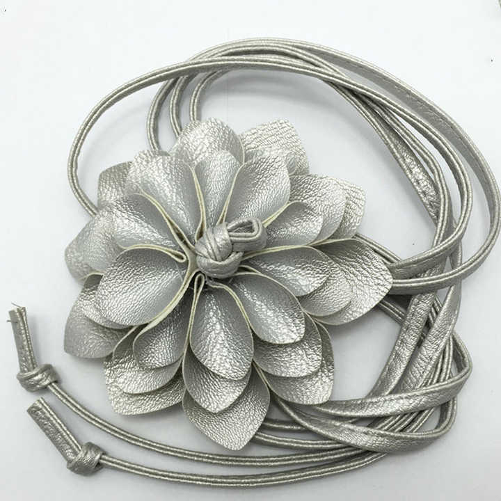 Rope PU Leather Belt for Wedding Dress Female Waistband Skinny Belt Women Girls Big Decor Flower Free Knot Faux Leather Belts - 图片 3