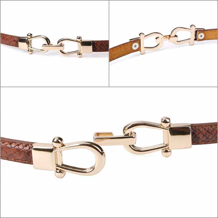 New Product Skinny Long Faux Leather Lady Belt Thin Leather Waist Belts With Golden Buckle for Women - 图片 5