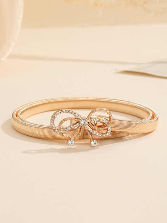 Luxury Lady Dress Skinny WeddingThin Belts Elastic Strength Waist Belt Gold Metal Body Chains Belt for Women Girls - 图片 3