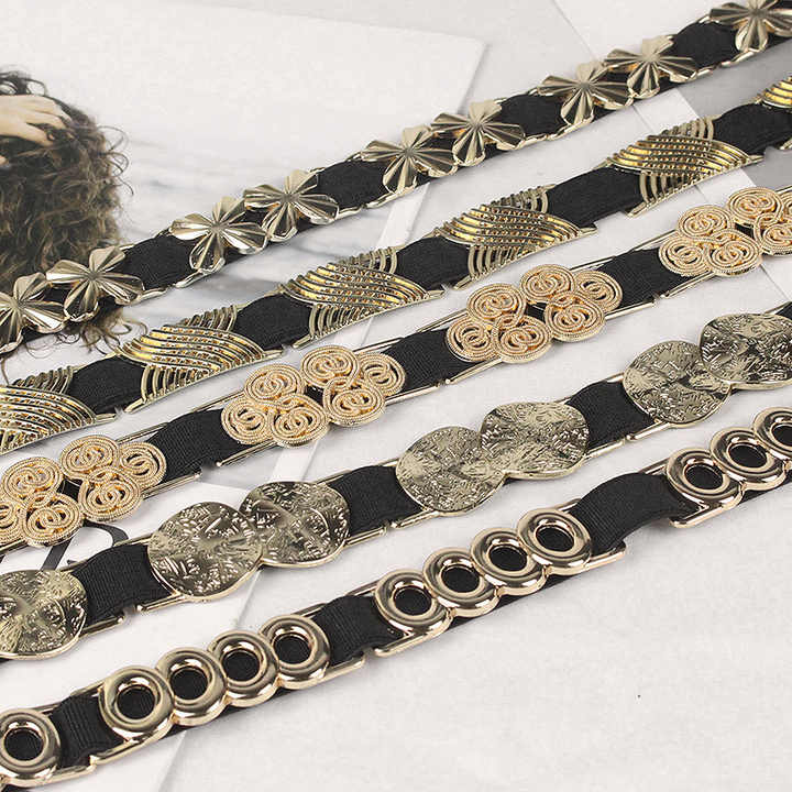 2023 New Style Luxury Elastic Leather Thin Belt Designer High Quality Skinny Floral Thin Leather Chain Belt for Women - 图片 2