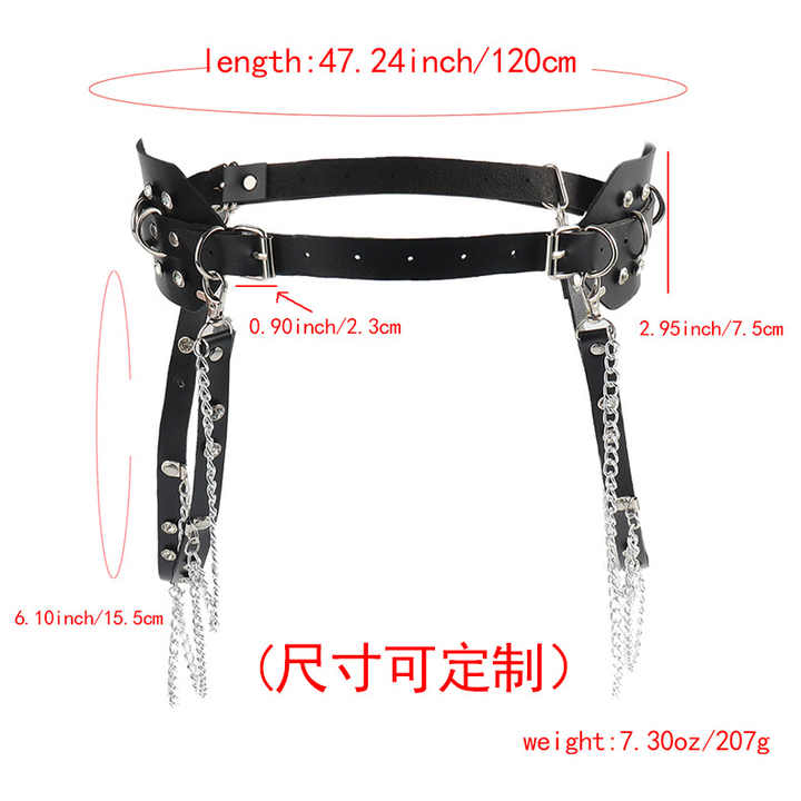 Elastic Rave Cosplay Halloween Body Chain Accessory Punk PU Chain BeltFashion Strap Black Leather Gothic Waist Belts for Girls - 图片 3