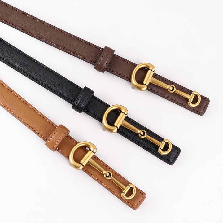 Newest Pin Buckle Thin Genuine Leather Straps Multiple Styles Skinny Adjustable Cowhide Leather Patent Leather Belt for Ladies - 图片 6