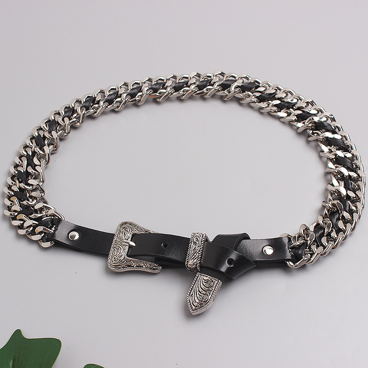 Halloween Black Genuine Leather Body Belt New Leather Waist Belt Designer Punk Rock Gothic Layered Metal Chain Belt for Women