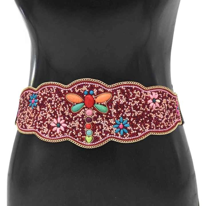 Boho Dragonfly Beads Chain Belt Flower Plus Size Waist Beads Blts Girls Elastic Strength Turquoise Wide Beads Belt for Women - 图片 3