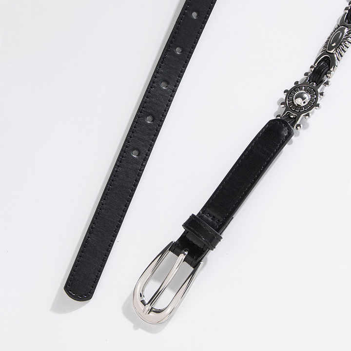 Wholesale Retro Punk Faux Leather Western Belt With Carve Metal Accessories Skinny Body Chains Waist Belt for Women Dresses - 图片 5