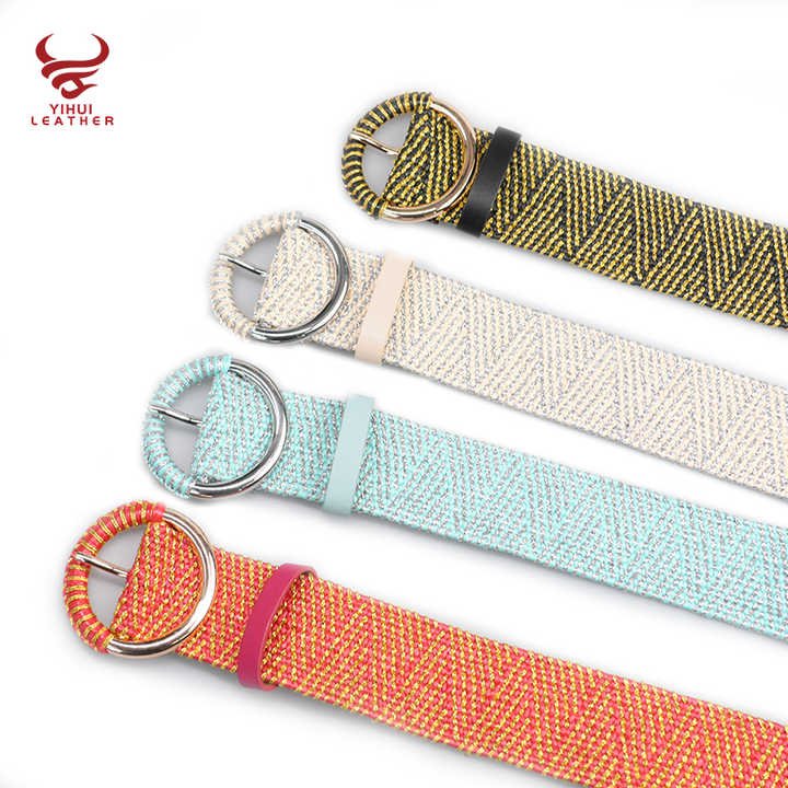 Boho Style PP Straw Round Buckle Waist Belt Colorful Elastic Belt for Youngers 2025 New Designer Braided Women PP Straw Belt - 图片 5