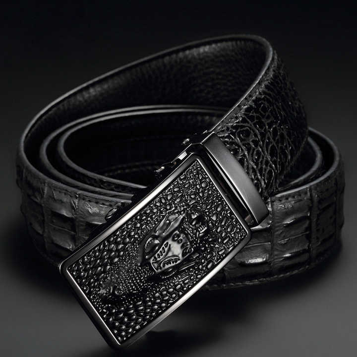 Automatic Diamond Buckle Belt Men's Casual Alligator Split Leather Belt Print Buckle Cowhide Crocodile Leather Belts Men - 图片 3