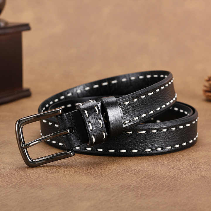 Custom High Quality Pin Buck Full Grain Leather Pants Belt Designer 2025 New Fashion Retro Stitching Leather Belt for Women - 图片 2
