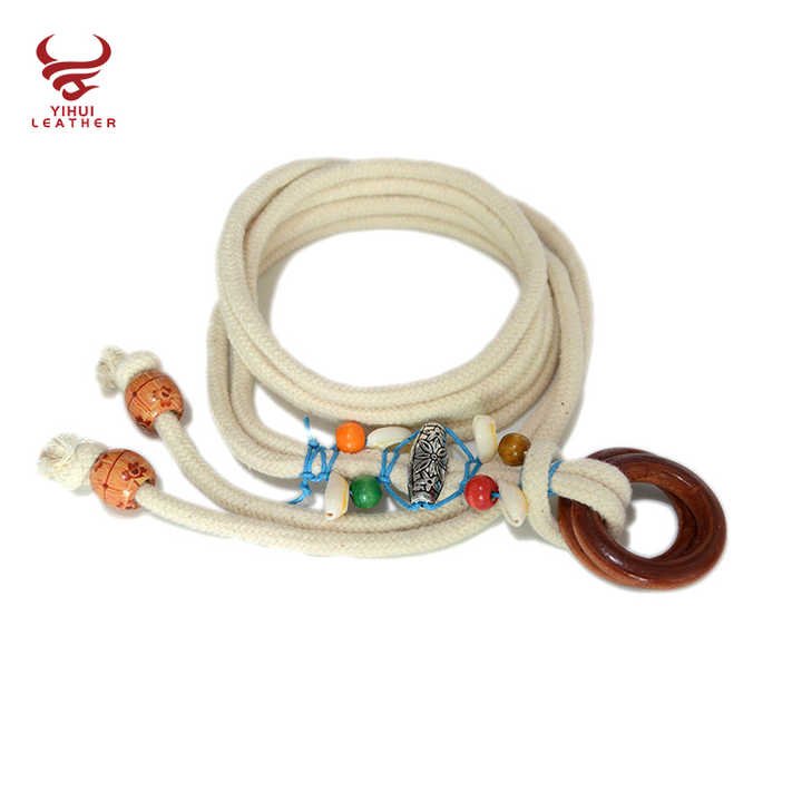 Summer Vintage Pattern Handmade Wax Round Wooden Buckle Beads Braided Waist Ethnic Rope Belts - 图片 5
