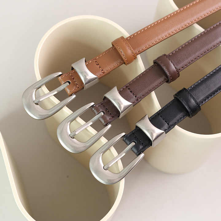 2024 Newest Skinny Pin Buckle Belt Leather Belt for Girls Multiple Styles Genuine Leather Thin Waist Jeans Belt for Pants - 图片 2
