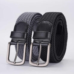 New Canvas Elastic Golf Belt Birthday Gifts Casual Jeans Pants Fabric Woven Belts Elastic Stretch Knitted Leather Belts for Men