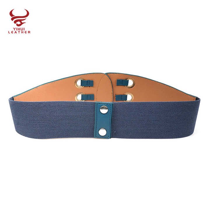 2022 New Design Women 3-metal Buckles Stretch Elastic Waist Wide Belt Woman Cinturones - 图片 3