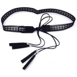 Fashion Bohemian Chain Wood Braided Knotted Tassel Waist Belt PU Leather Flower Hollow Rope Chain Belt for Girls Skirt Dress
