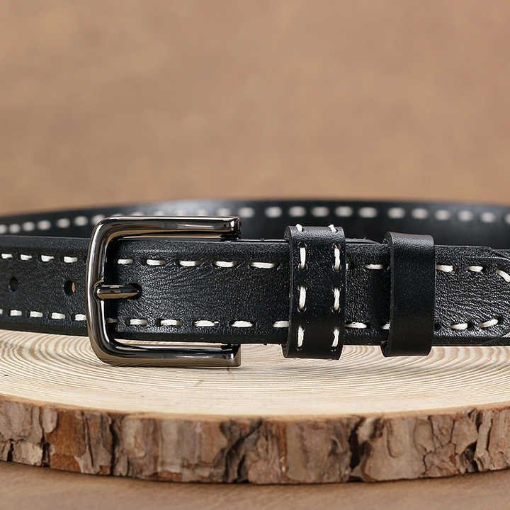 Custom High Quality Pin Buck Full Grain Leather Pants Belt Designer 2025 New Fashion Retro Stitching Leather Belt for Women - 图片 4