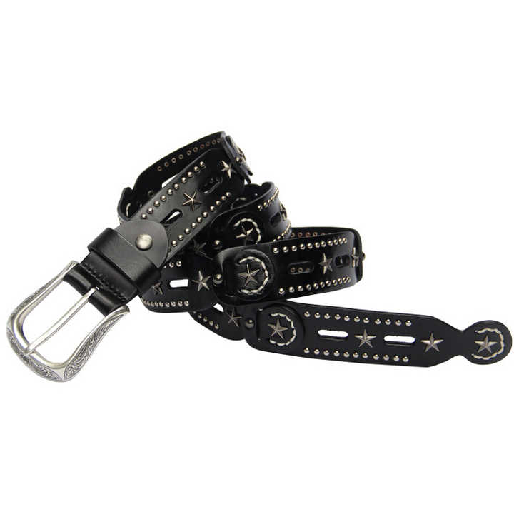 Wholesale Studded Star Western Cowgirls Belt Designer Punk Vintage Rivet Belts Hollow Out 100% Leather Belts for Women - 图片 5