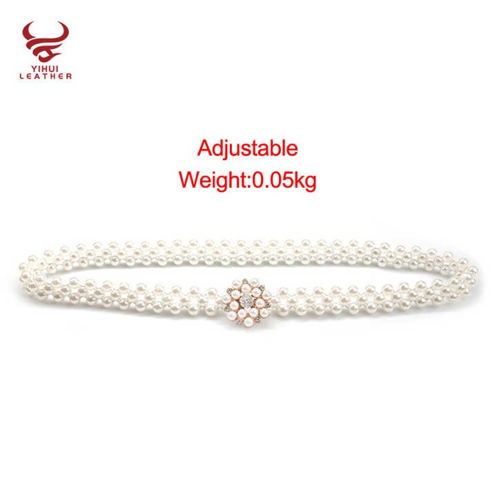 2021 New Arrivals Women Girls Crystals Elastic Ladies Beaded Pearl Chain Belt - 图片 2