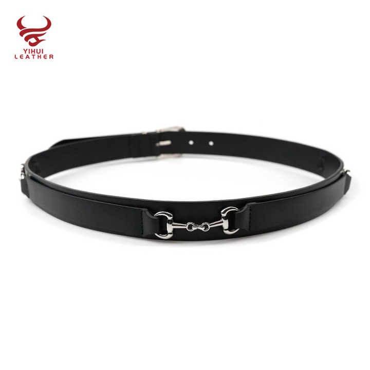 New Style Black 3.4cm Width PU Equestrian Sport Waist Belt With Snaffle Bit Buckle Black Horseback Riding Leather Belt for Women - 图片 4