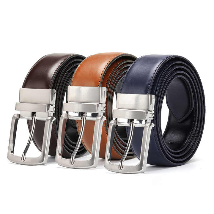 Casual 1.5" Full Grain Leather Man Belts With Single Prong Buckle Buckle Double Style 100% Real Leather Reversible Belts for Men - 图片 2