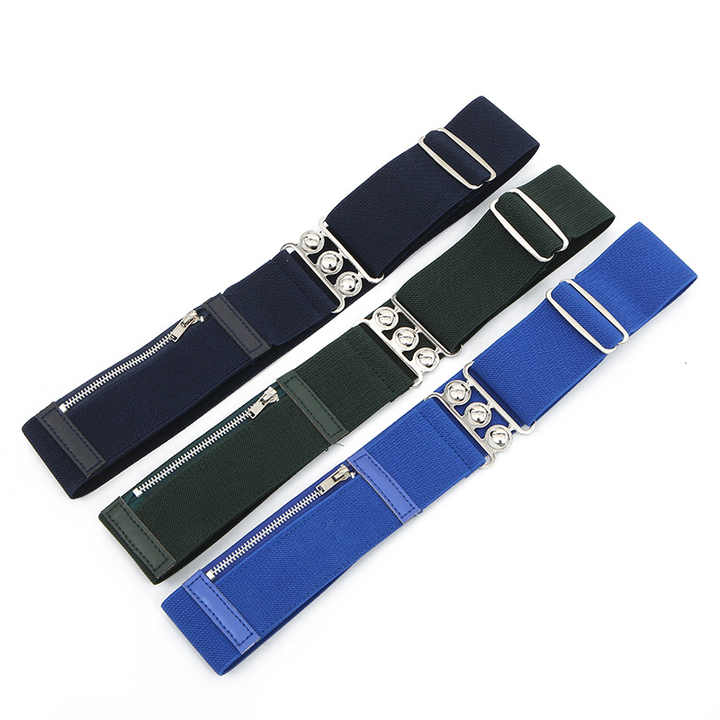 New Designer Elastic Stretch Adjustable Strap Waist Belt With Zipper Bag No Show Invisible Web Horse Rider Belt With Pocket
