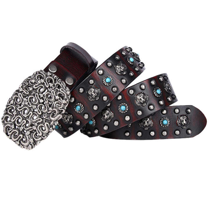 Vintage Punk Stone studded 38cm Width Genuine Leather Waist Belts Western studded Turquoise Belt for Cowboys Cowgilrs - 图片 3
