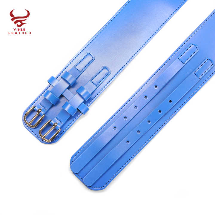 Fashion Plus Size Wide Blue Leather Women's Fashion Elastic Belts Square Frame Buckle Waist Leather Belt - 图片 4