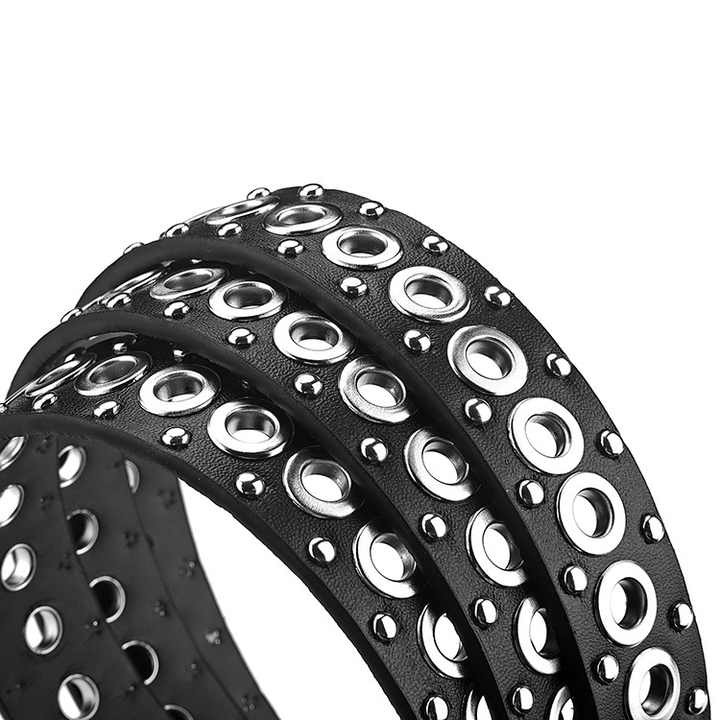 PU Leather Women Punk Rock Studded Belt for Jeans Dresses Hip Hop Style Faux Leather Grommet Waist Belt With Metal Chains - 图片 4