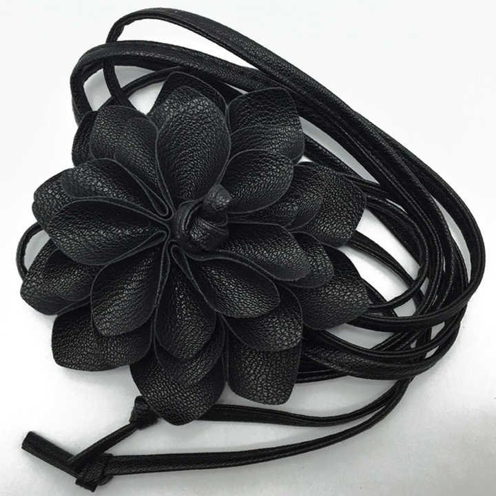 Rope PU Leather Belt for Wedding Dress Female Waistband Skinny Belt Women Girls Big Decor Flower Free Knot Faux Leather Belts - 图片 4