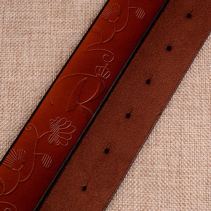 New Designer 100% Leather Belt With Hollow Flower Belt Buckle for Lady Carving Pattern Genuine Leather Vintage Waist Belt Women - 图片 4