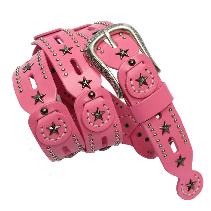 Wholesale Studded Star Western Cowgirls Belt Designer Punk Vintage Rivet Belts Hollow Out 100% Leather Belts for Women