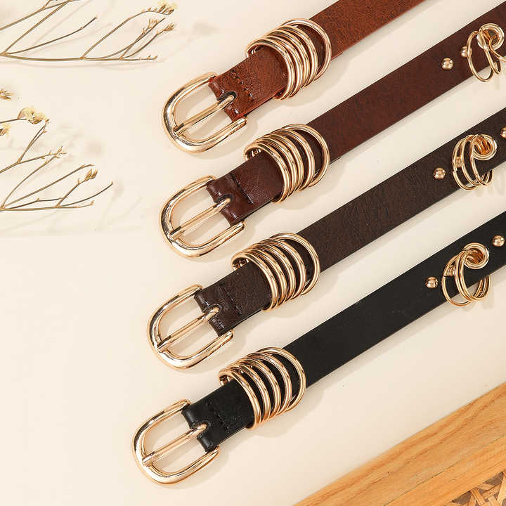 Studded Eyelet Holes Girls Belts with Metal Ring Black Goth Punk Metal Jean Belt Hip Hop Style Grommet PU Leather Belt for Women - 图片 4