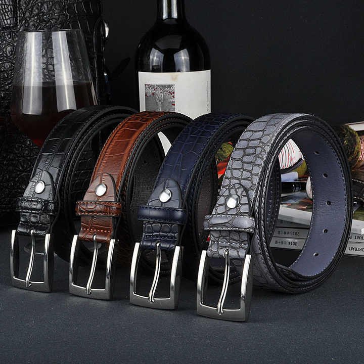 China Supplier Wholesale Embossed PU Leather Waist Belts Casual Style Prong Belt Buckle Crocodile Pattern Belt for Mens Jeans - 图片 2