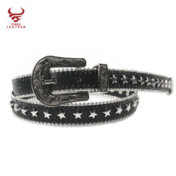 Designer Shiny Beaded Crystal Flower Buckle Studded Star Belts Strap Unisex Belt Black Cowboy Western Pu Leather Belt Men Women