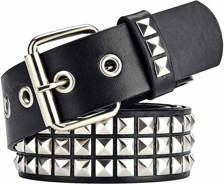 Wholesale Metal Punk Rock Rivet Belt With Bright Pyramid PU Leather Threads Studded Black Goth Belt Strap for Women Men