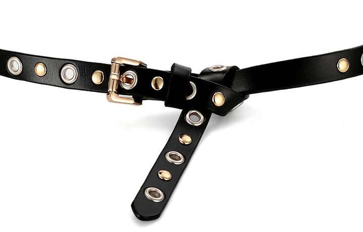 New Casual Leather Holes Genuine Leather Rivet Belt Punk Style Vintage Western Studded Belts With Roller Belt Buckle - 图片 3