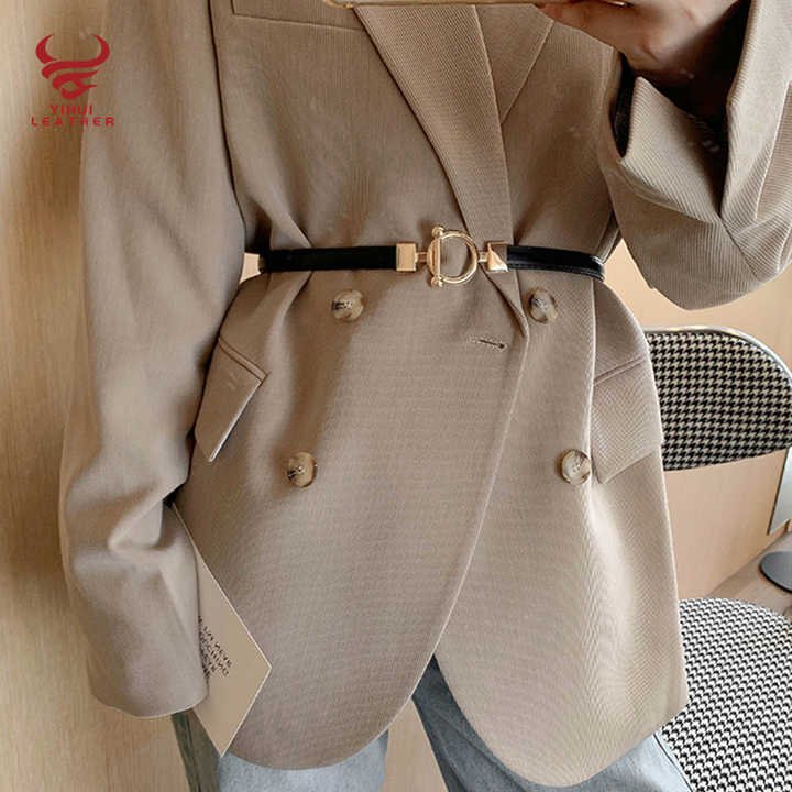 New Designer Women Adjustable Double Buckle Dress Belt Grid PU Belts 1.5cm Lady Leather Belt