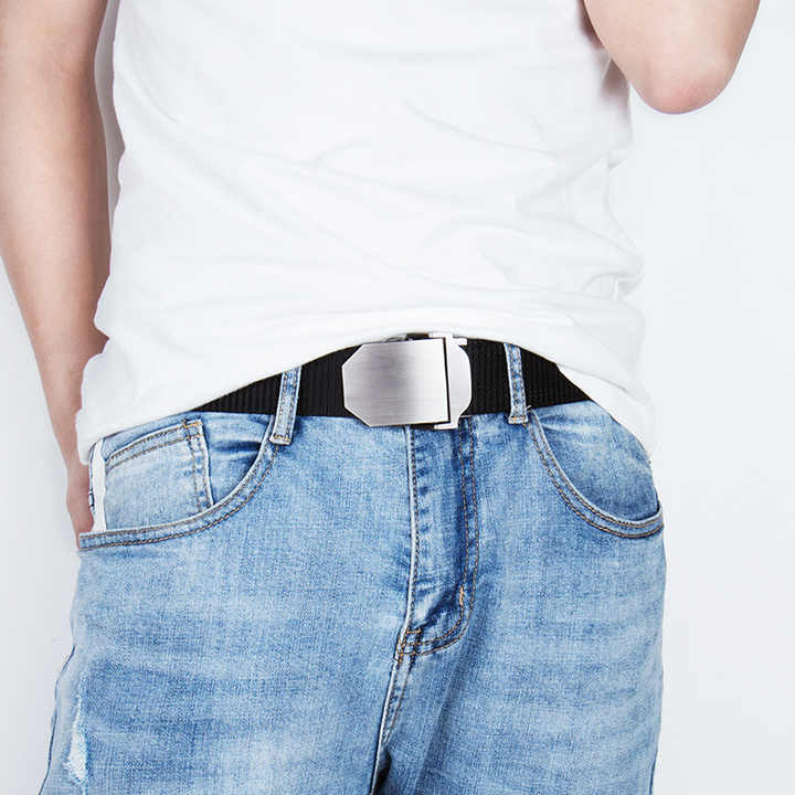Glossy Laser LOGO Canvas Thickened Nylon Belt Boys Automatic Belt Buckle Casual Webbing Pants Belt for Man - 图片 4