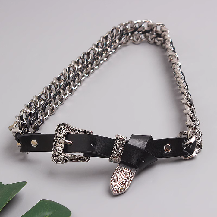 Halloween Black Genuine Leather Body Belt New Leather Waist Belt Designer Punk Rock Gothic Layered Metal Chain Belt for Women - 图片 2